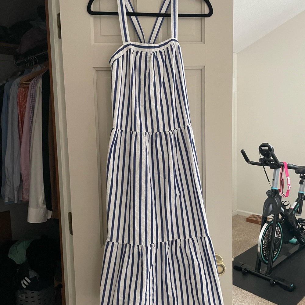 Blue & White Striped Midi Dress